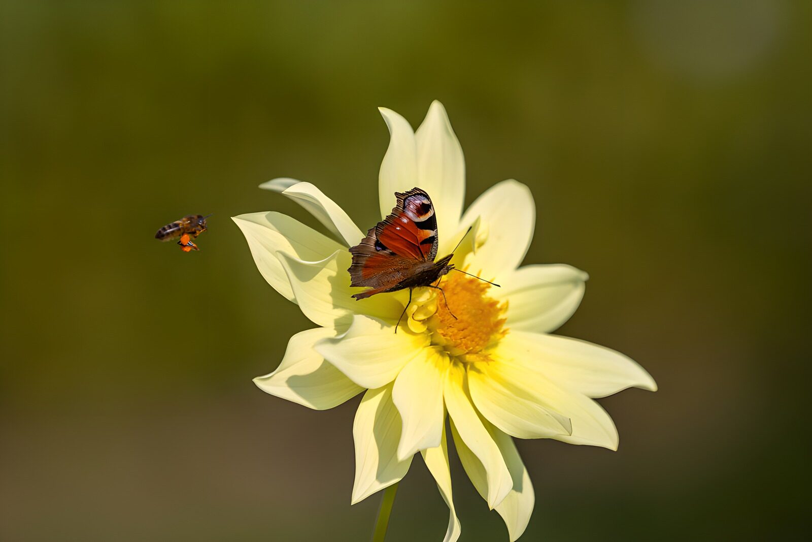 CW9735170: Vlinder en bij op een gele bloem