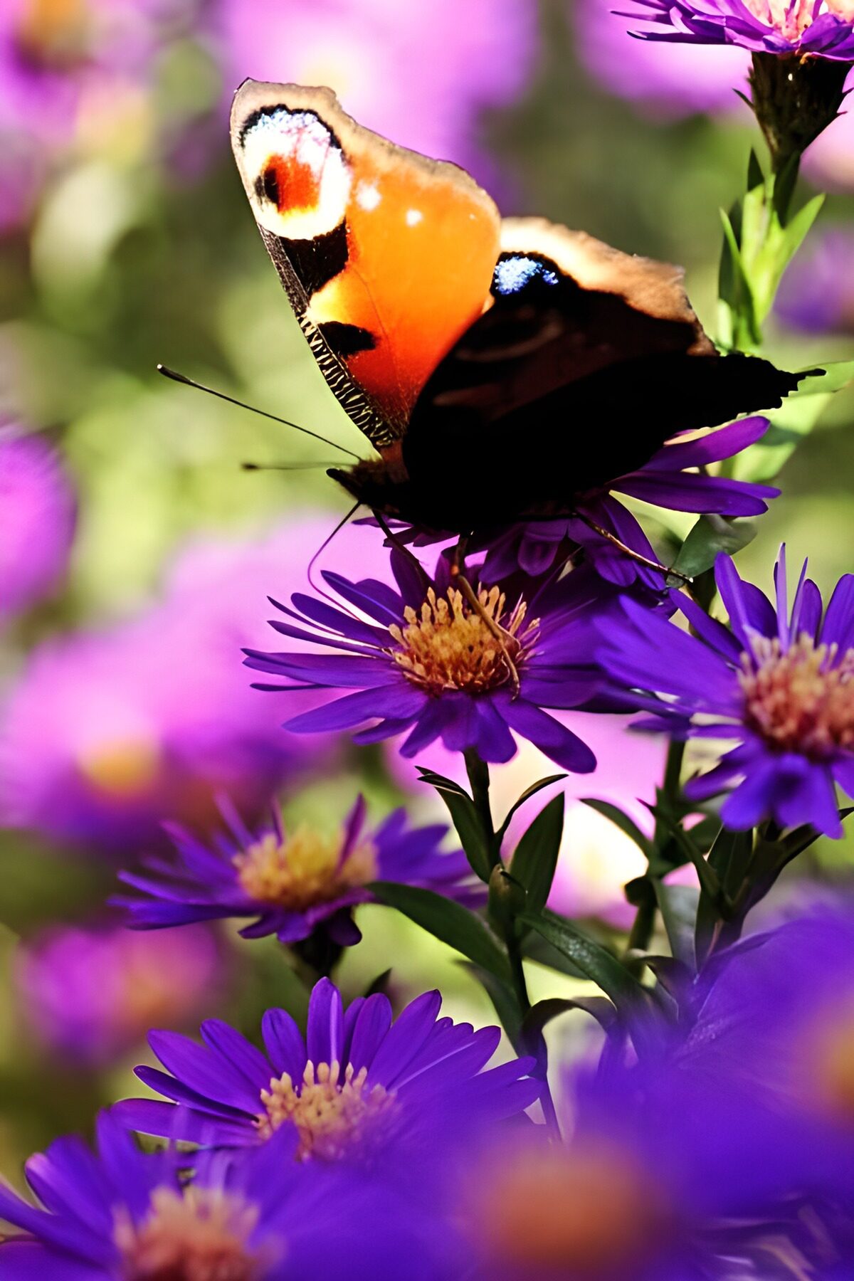 Vlinder op paarse bloemen