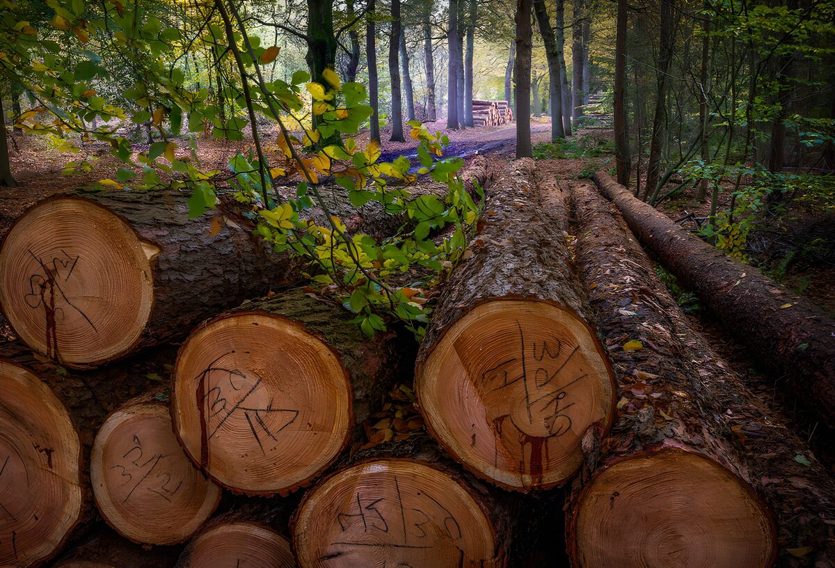 CW7530257: Gezaagde stammetjes in het bos