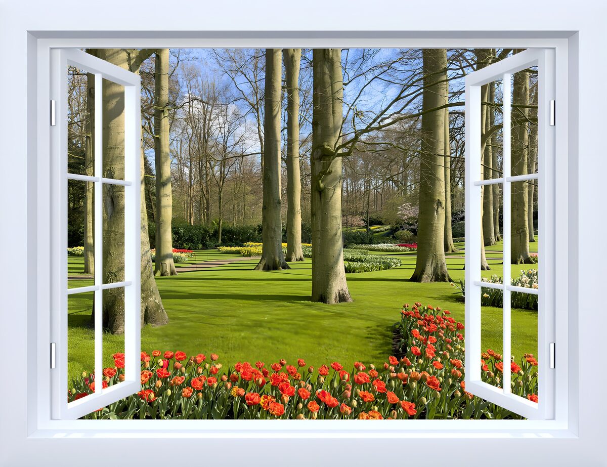 Uitzicht op een kleurrijke tuin