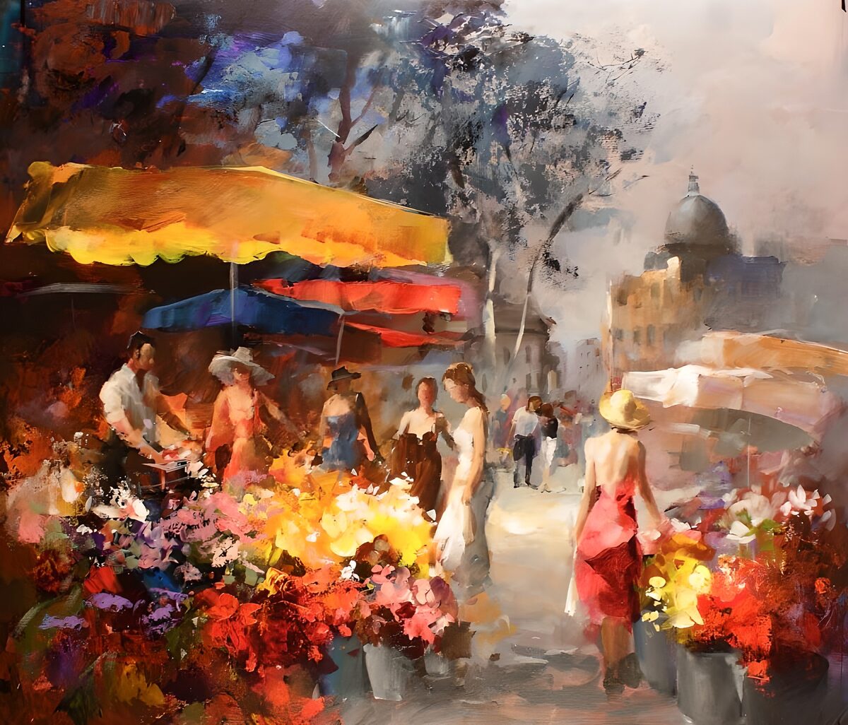 Kleurrijke bloemenmarkt in de stad