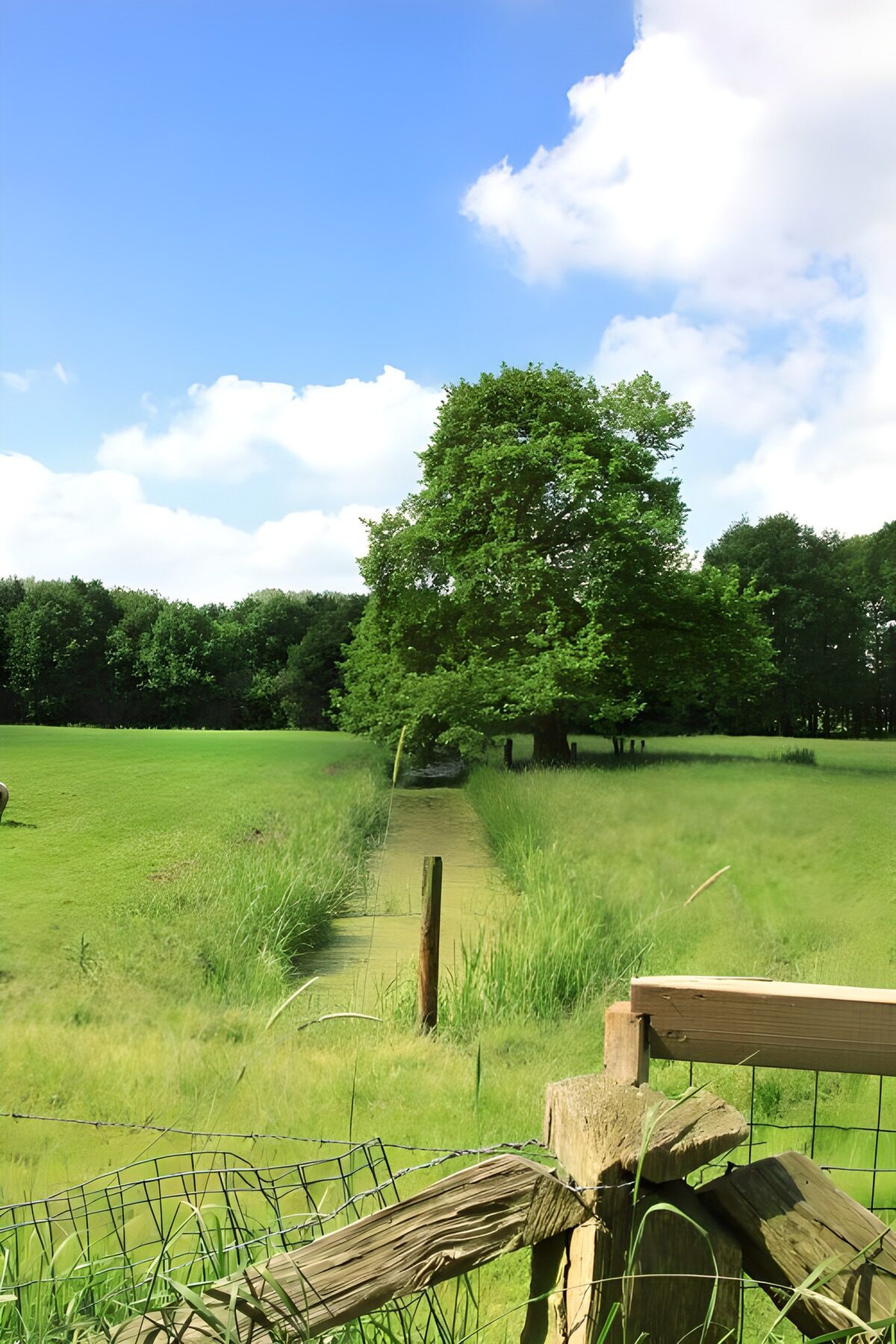 CW1198992: Groene weide met boom en waterloop