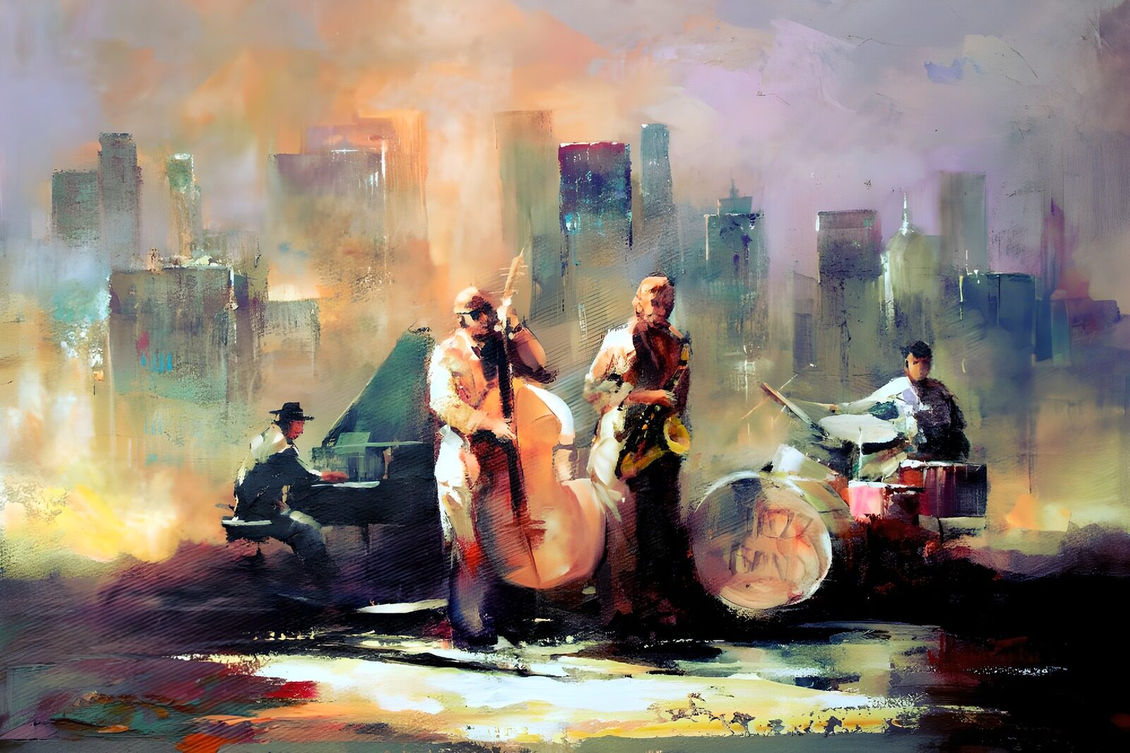 CW3321844: Jazzmuzikanten in de stad