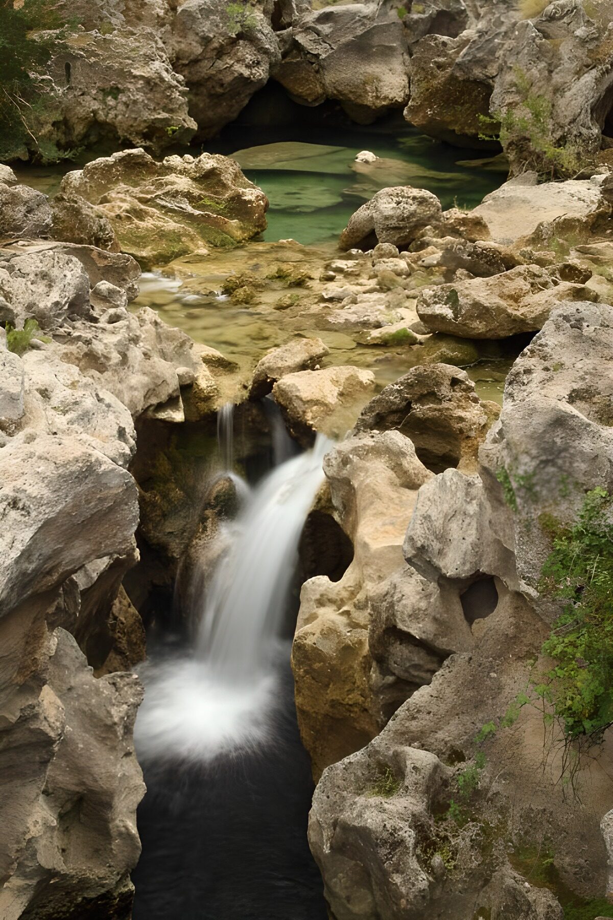 Ontsnapte waterval tussen de rotsen