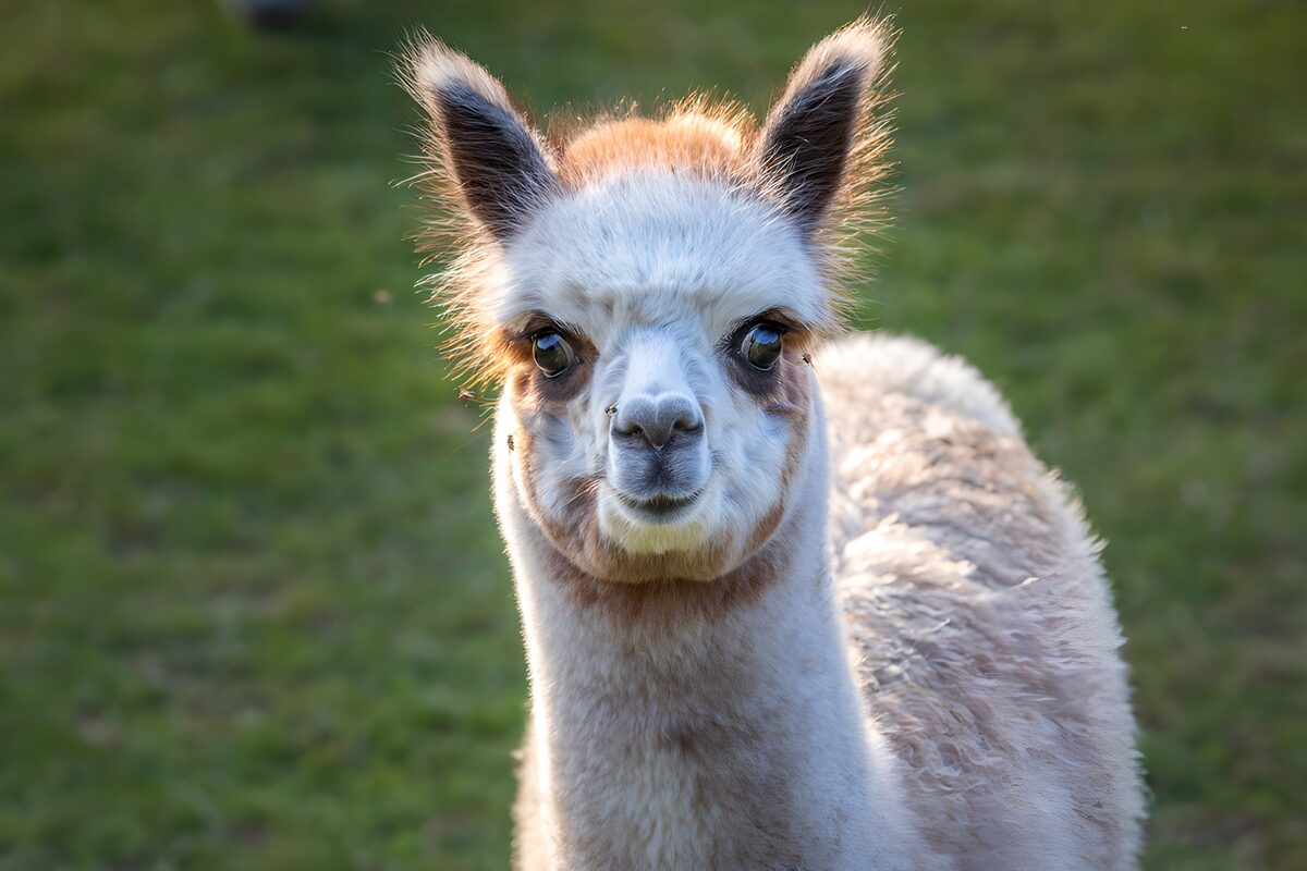 Schattige baby-alpaca in het zonlicht