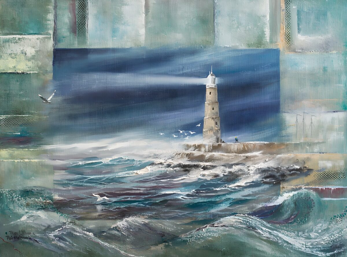 CW8595827: Vuurtoren bij stormachtige zee