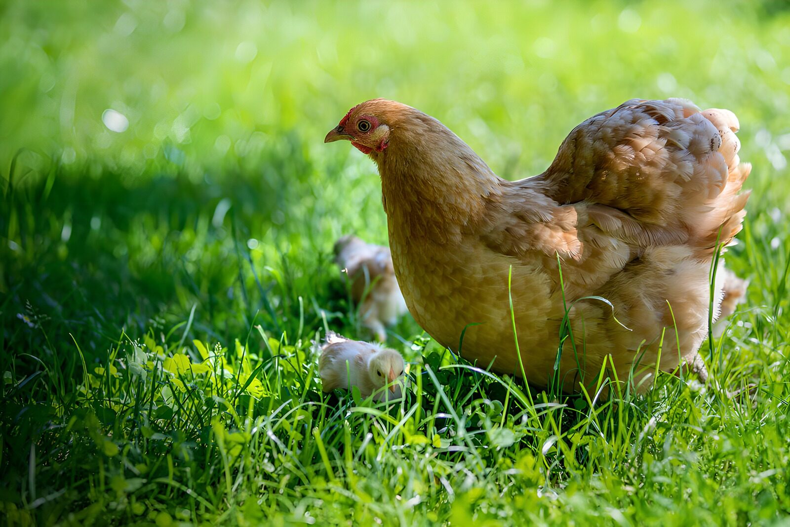 CW1614072: Moederhen met kuikens in de tuin
