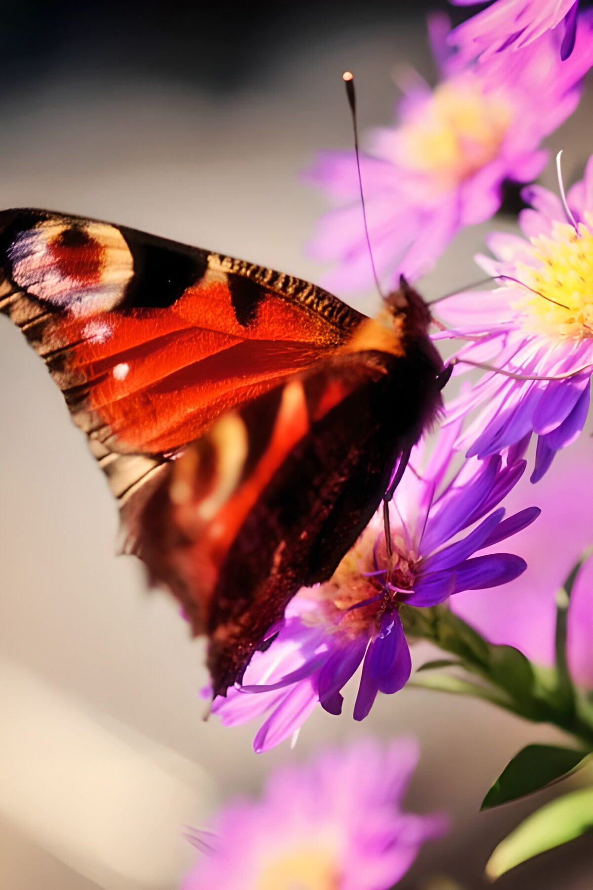 Vlinder op kleurrijke bloemen