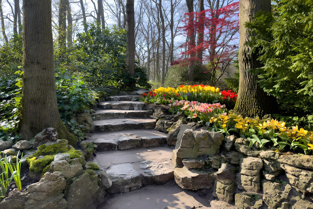 Kleurrijke tuin met stapstenen