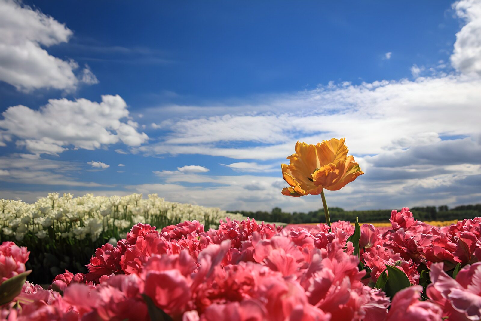 CW5961044: Stralende bloemen onder een blauwe lucht