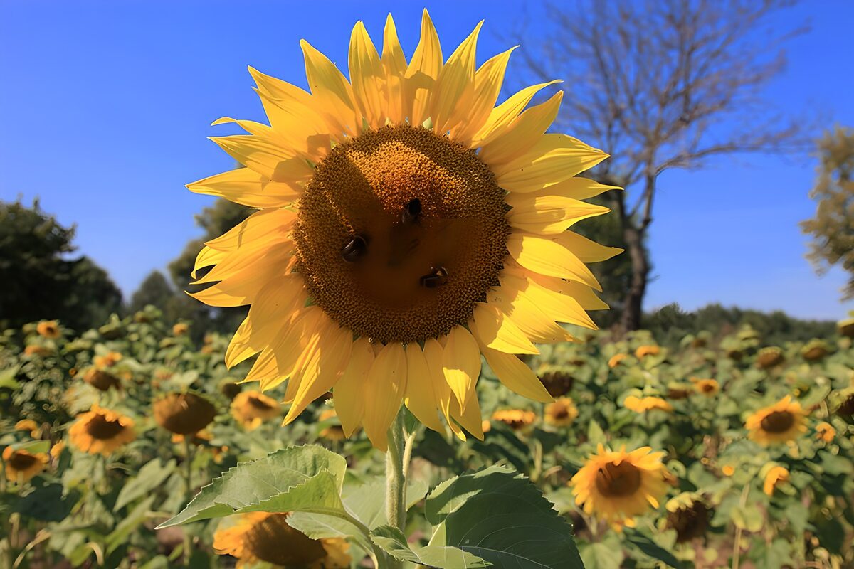 Zonnestraal tussen de Zonnebloemen