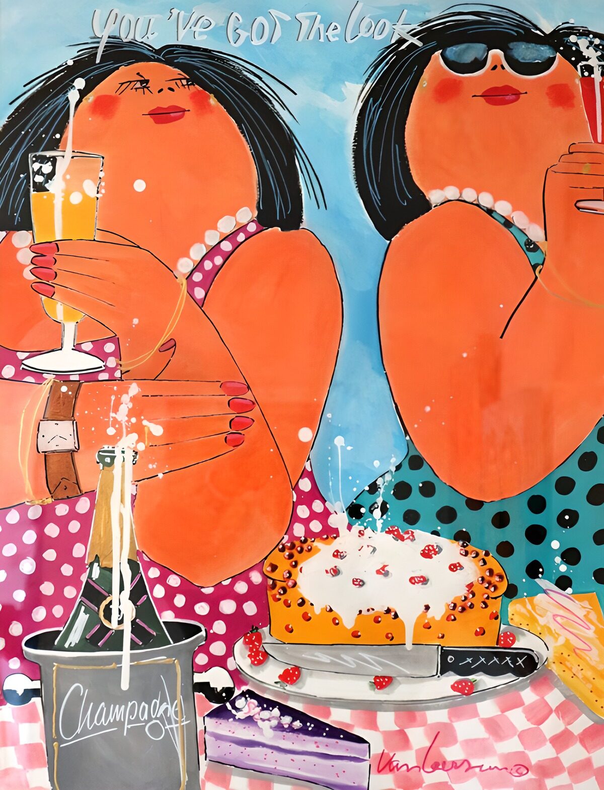 CW1631259: Feestelijke dames met champagne en taart