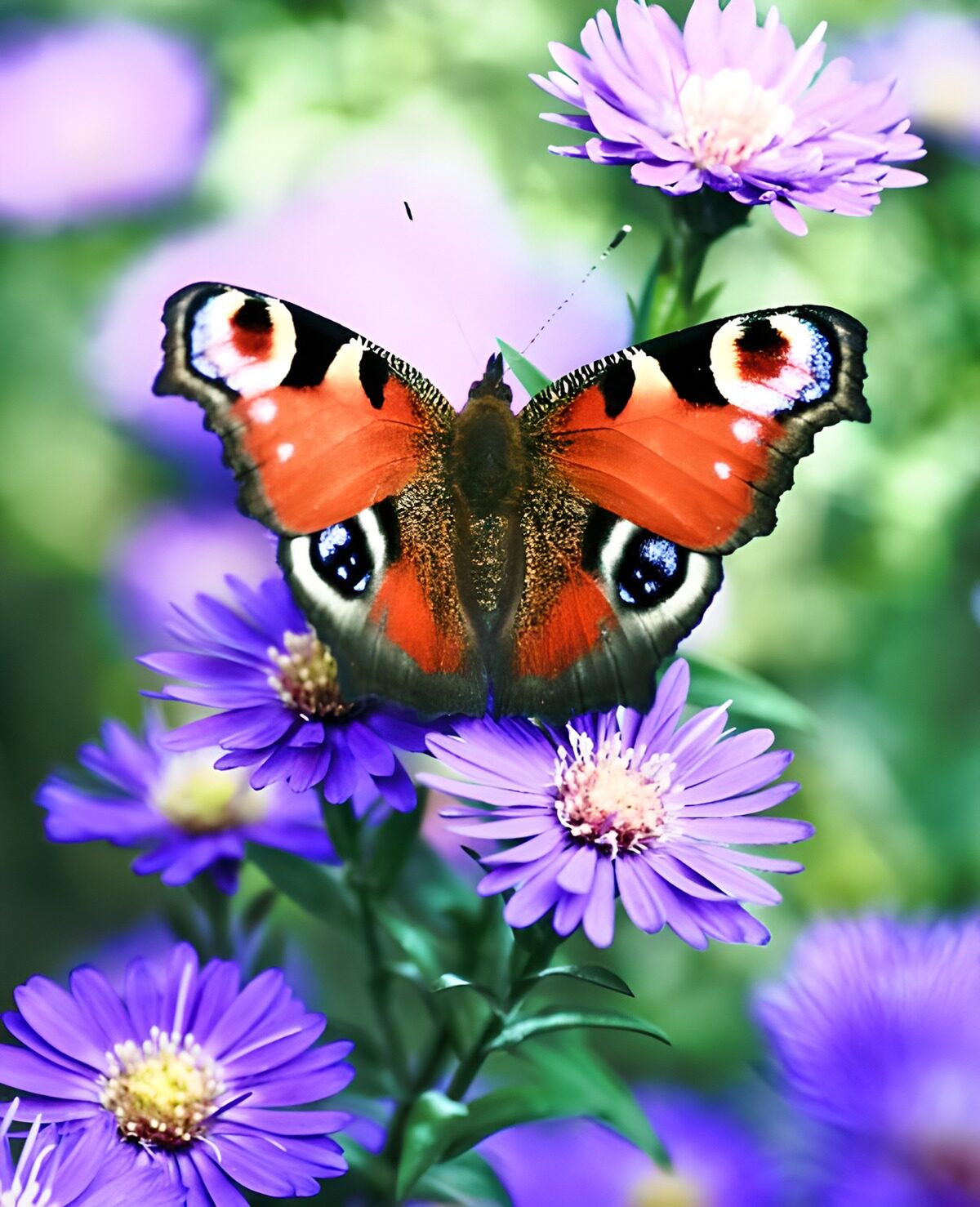 Vlinder op paarse bloemen