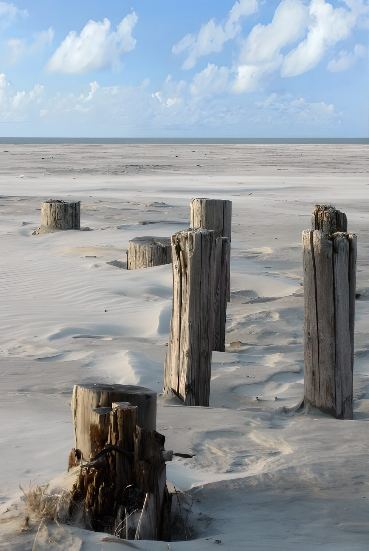 Verwaarloosde palen op het strand