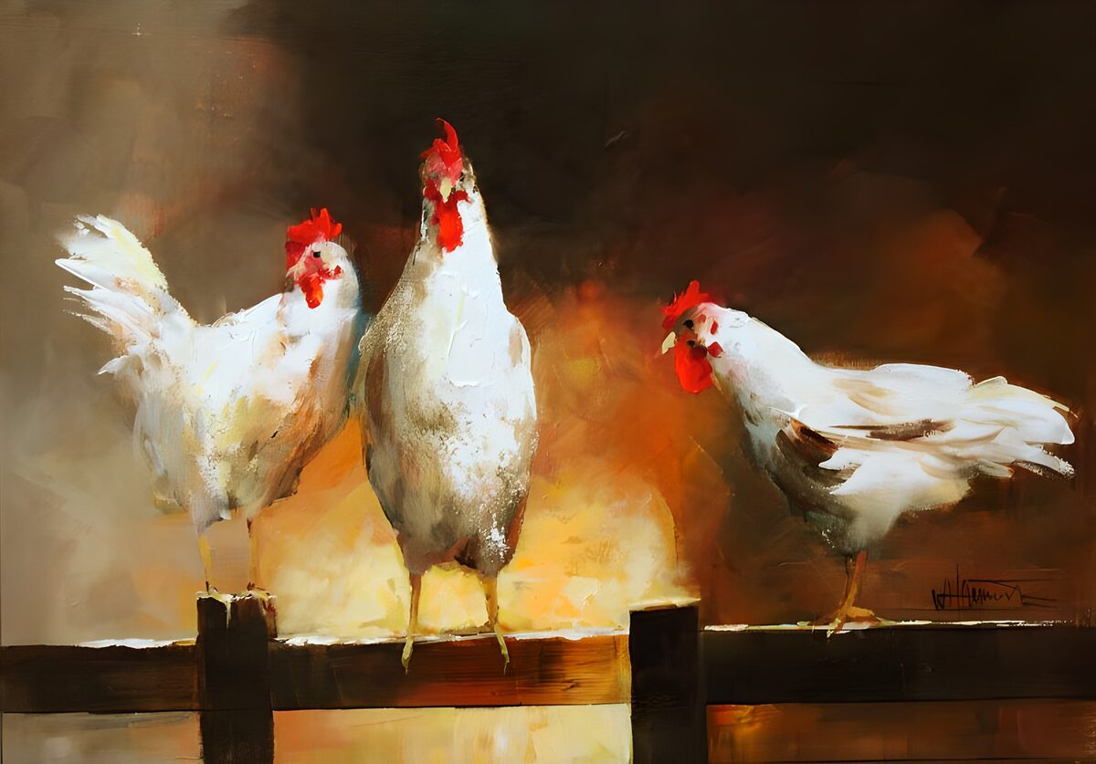 Drie Hennen op een Heuvel