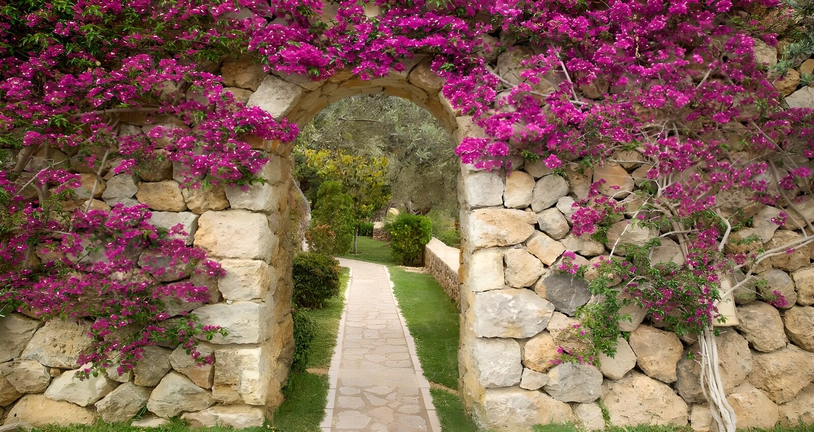 CW7936678: Prachtige poort omgeven door bloemen