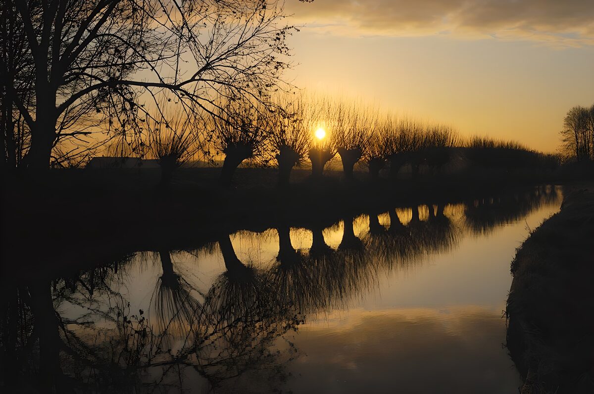 Zonsopgang boven de serene rivier