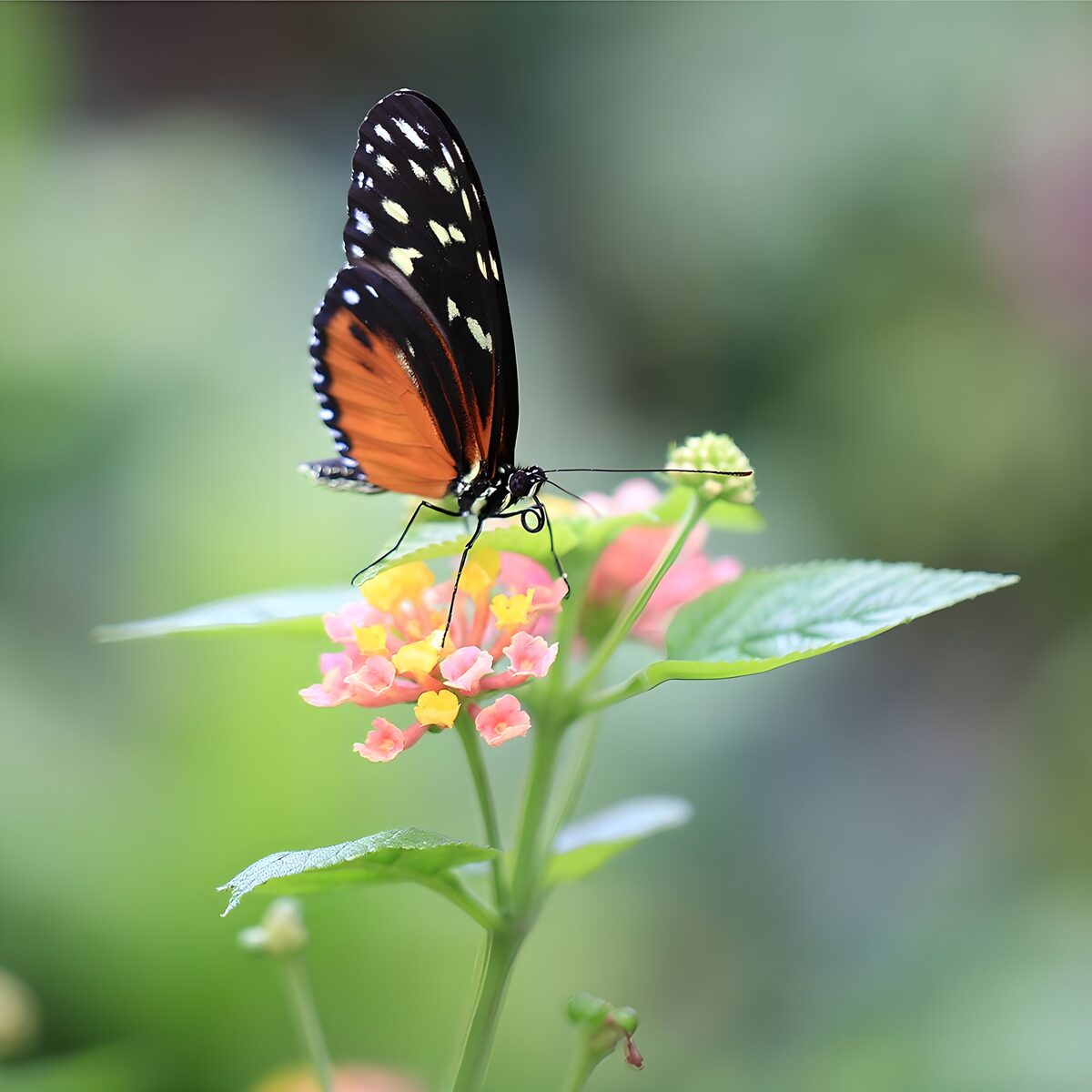 Vlinder op kleurrijke bloemen