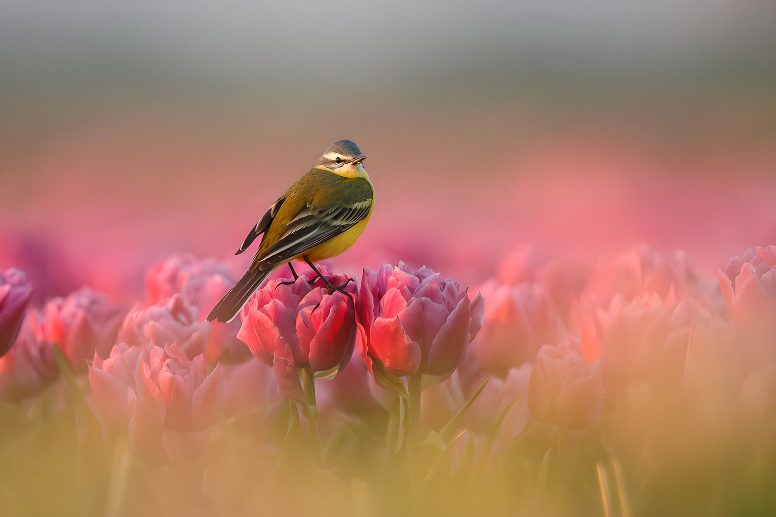 CW8361152: Vogel boven tulpenvelden