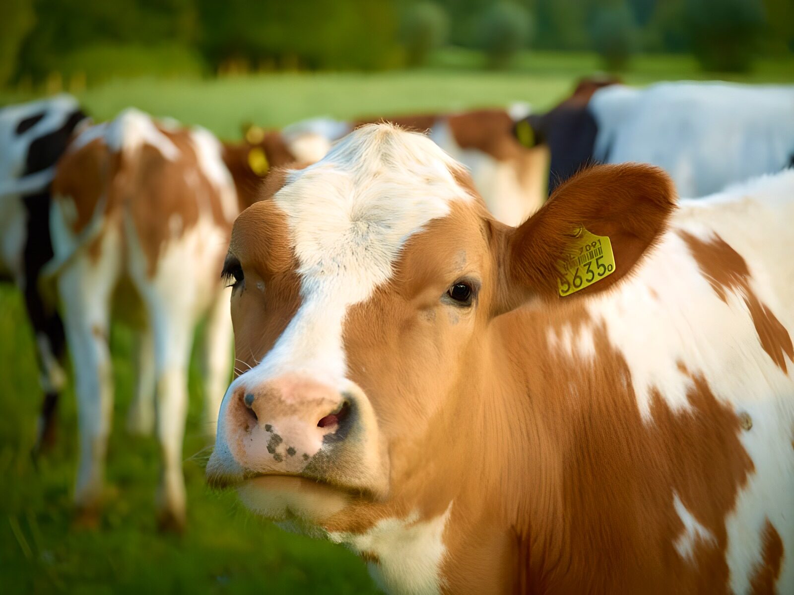 CW1029389: Witte en bruine koe in het gras