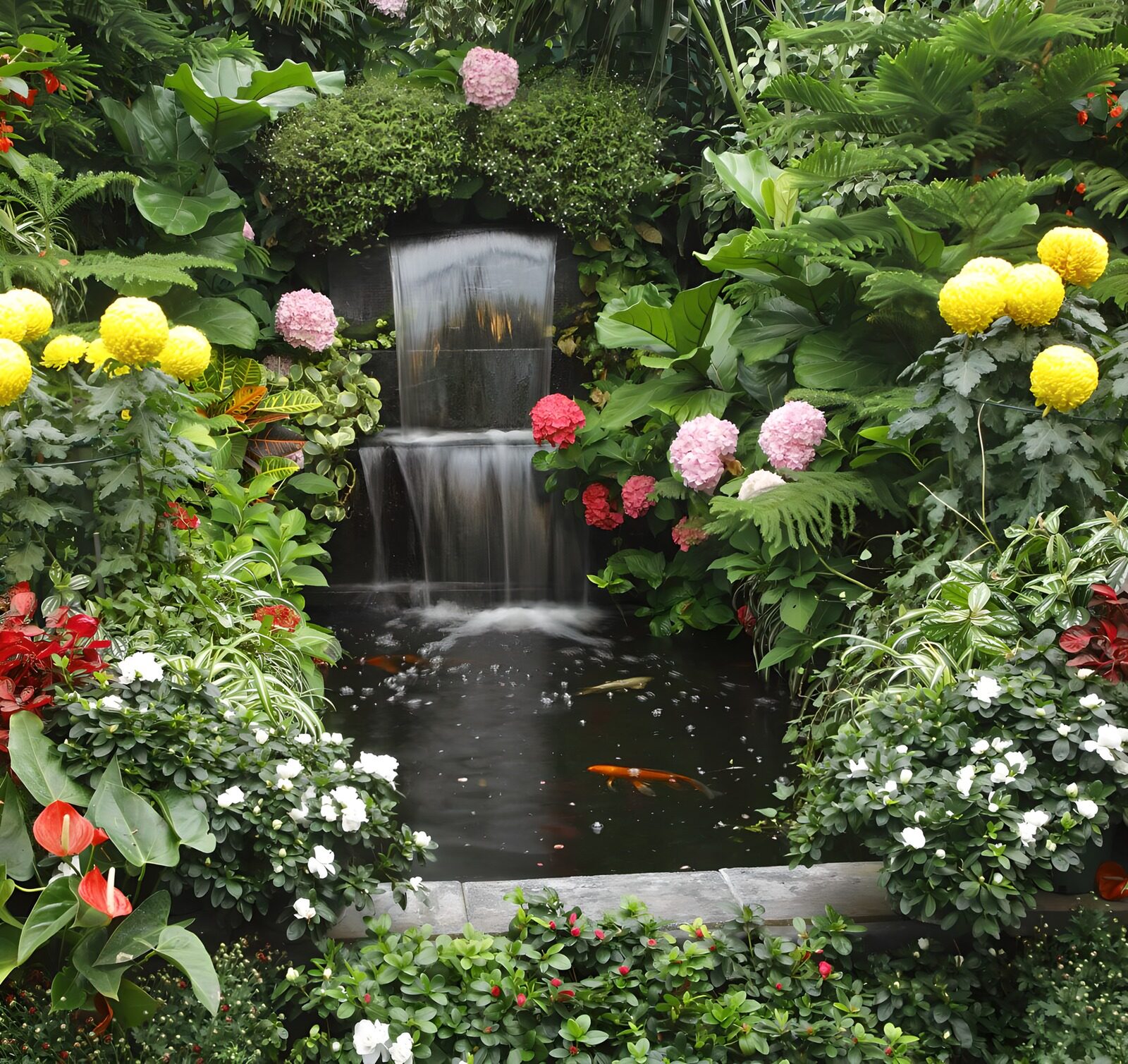 CW9323189: Betoverende tuin met waterval en vijver