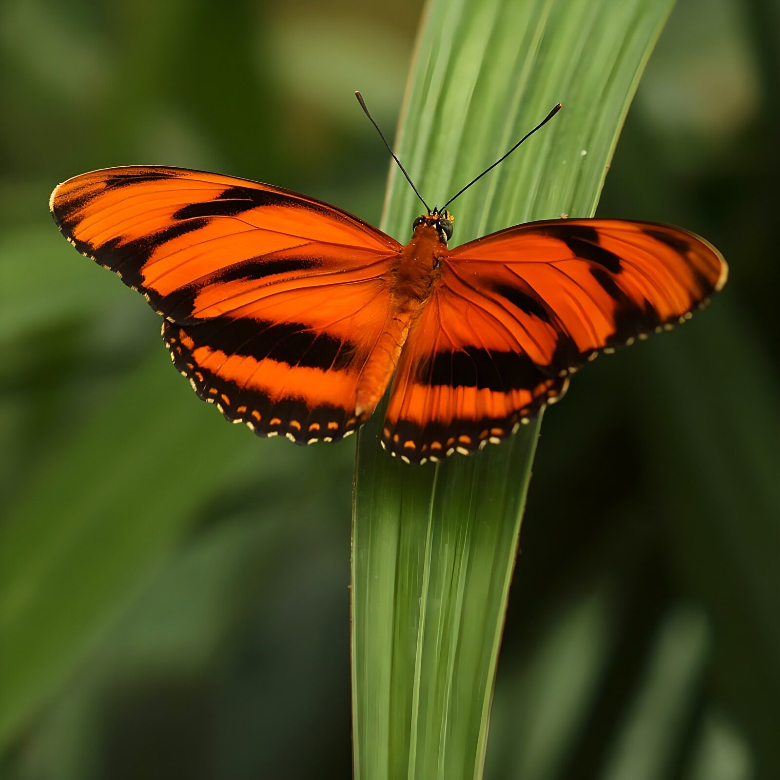 CW7083051: Prachtige oranje vlinder op groen blad