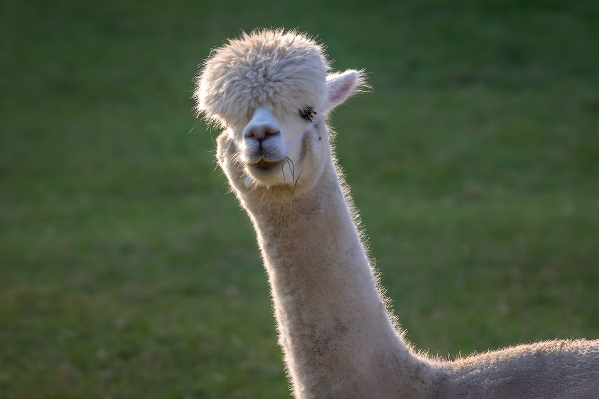 Schattige alpaca in de zon