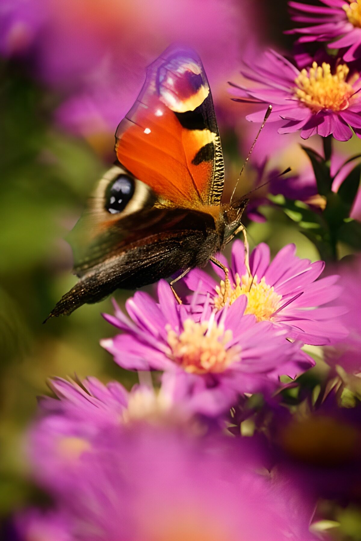 Vlinder op paarse bloemen