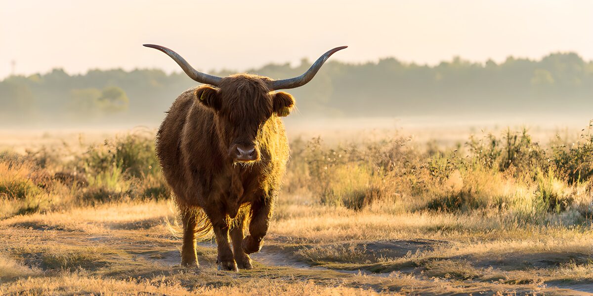 Hooglander in de ochtendmist