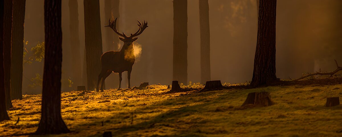 Majestueuze hert in ochtendmist