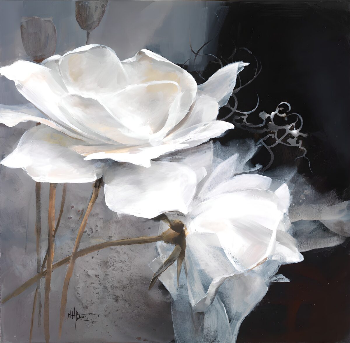 Prachtige Witte Rozen in Abstracte Stijl