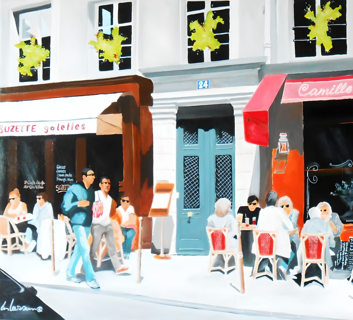 Levendige Straatscène met Terrassen
