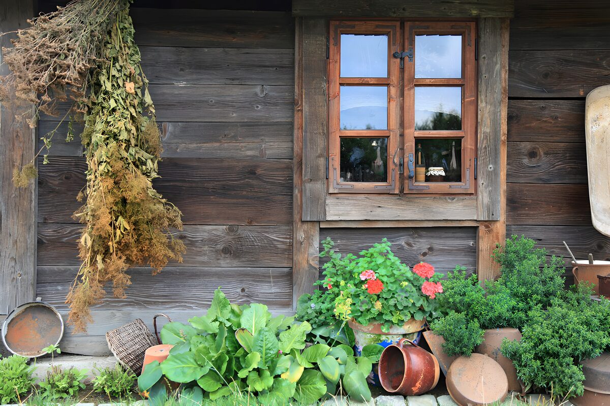 Gezellige boerderij met planten en potten
