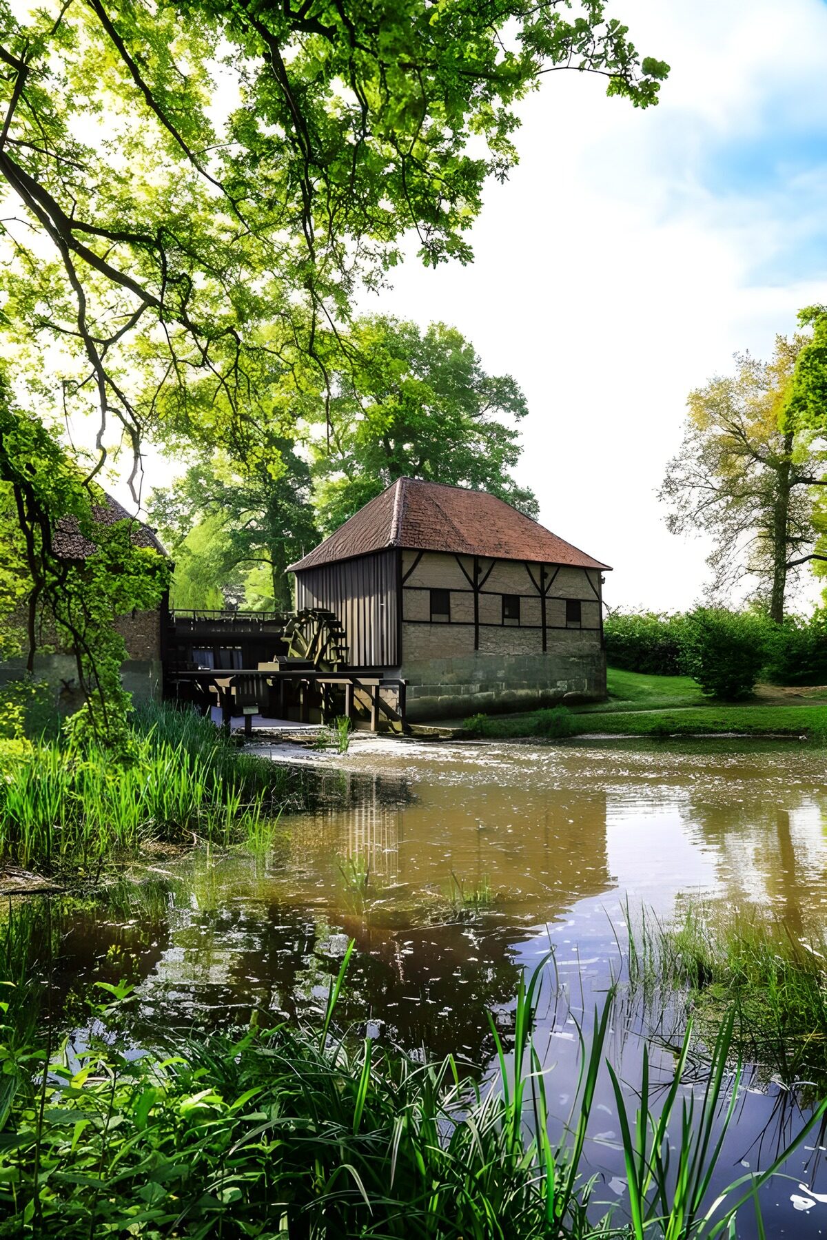 Oud molenhuis in een groene omgeving