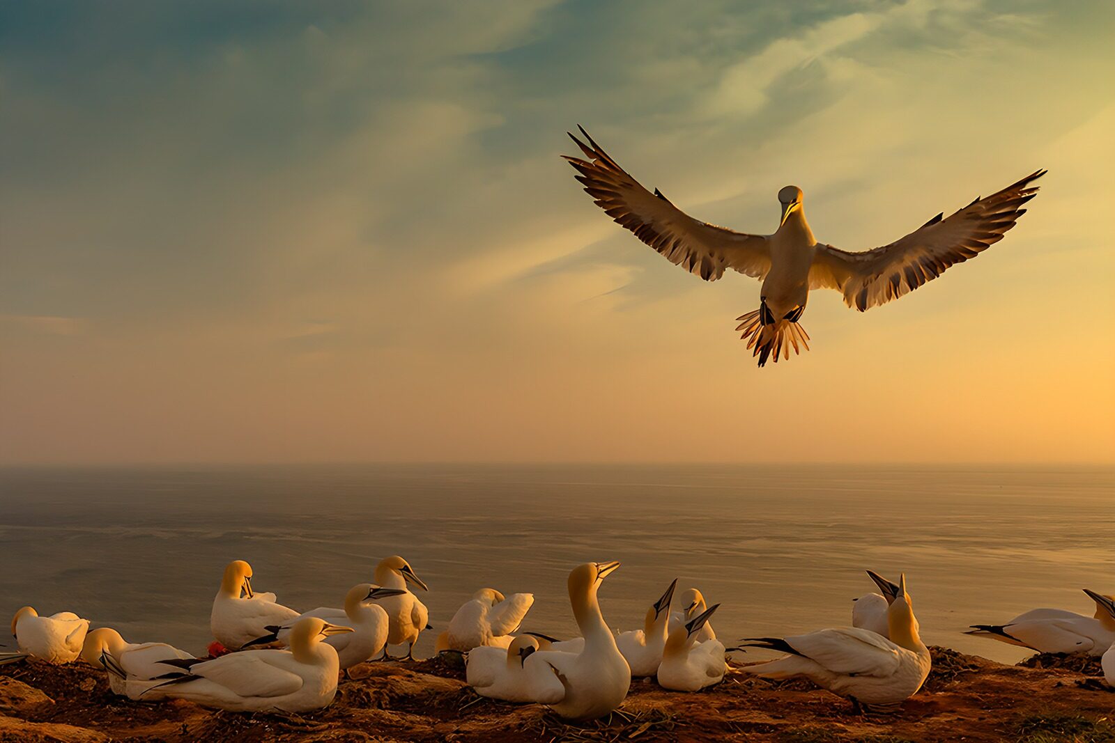 CW5345682: Vogels boven de oceaan bij zonsondergang