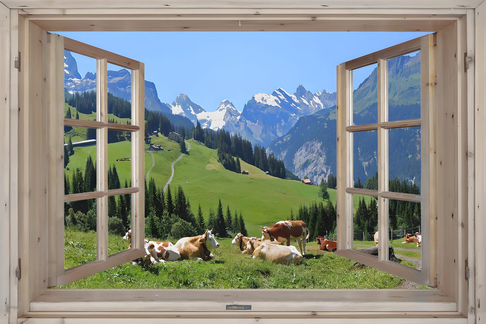 CW4361879: Uitzicht op de Alpen vanuit een raam
