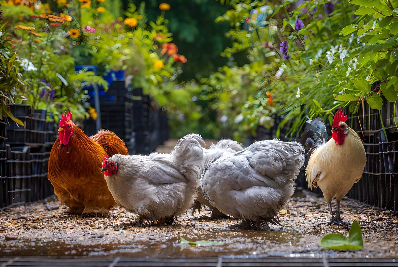 CW9448228: Kippen op een tuinpad