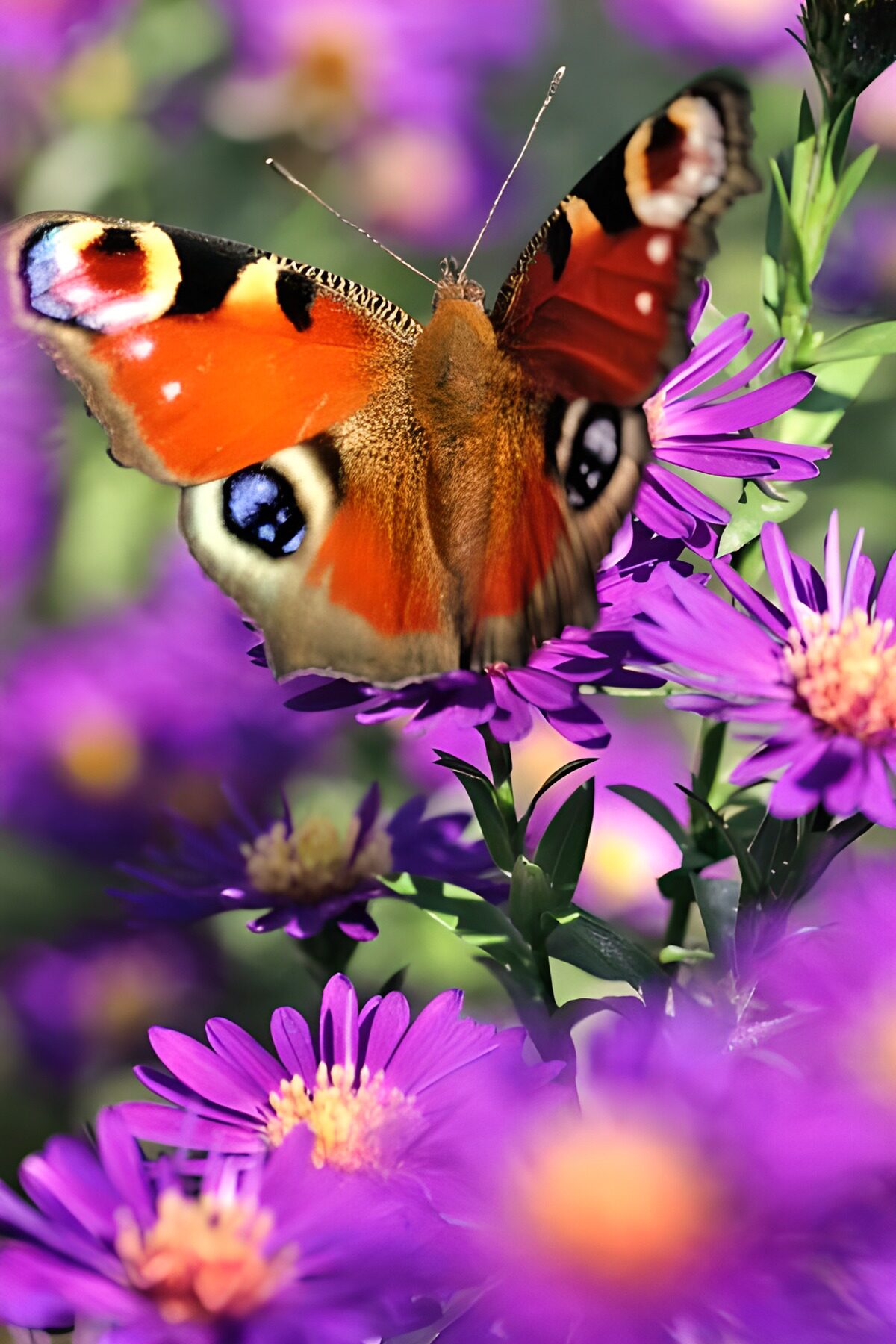 CW6242252: Prachtige dagpauwoog op paarse bloemen