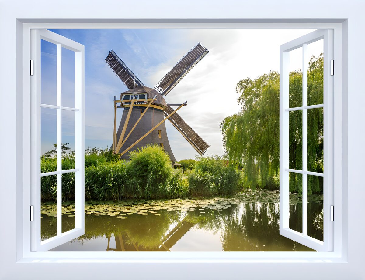 Uitzicht op een Hollandse windmolen