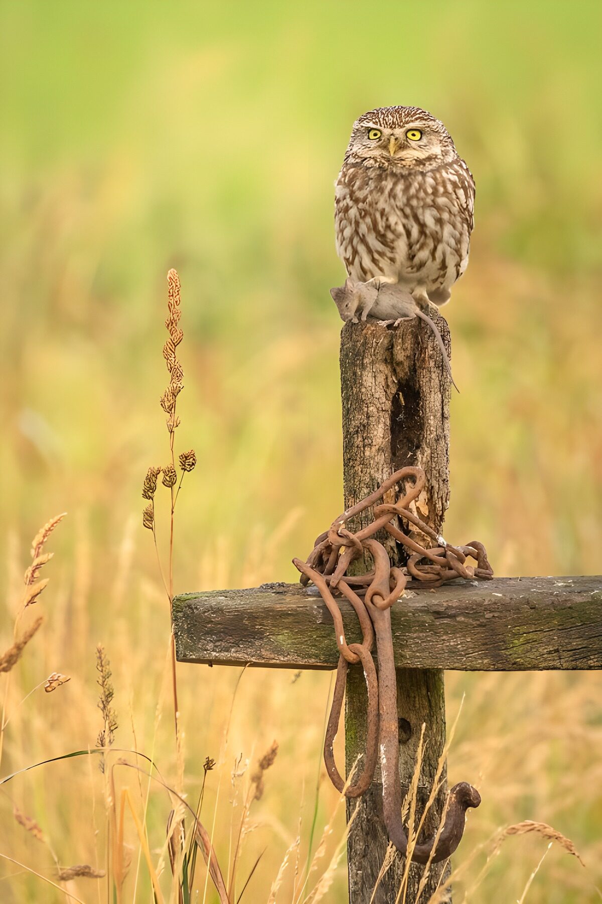 CW1323008: Uil op een houten paal in het veld