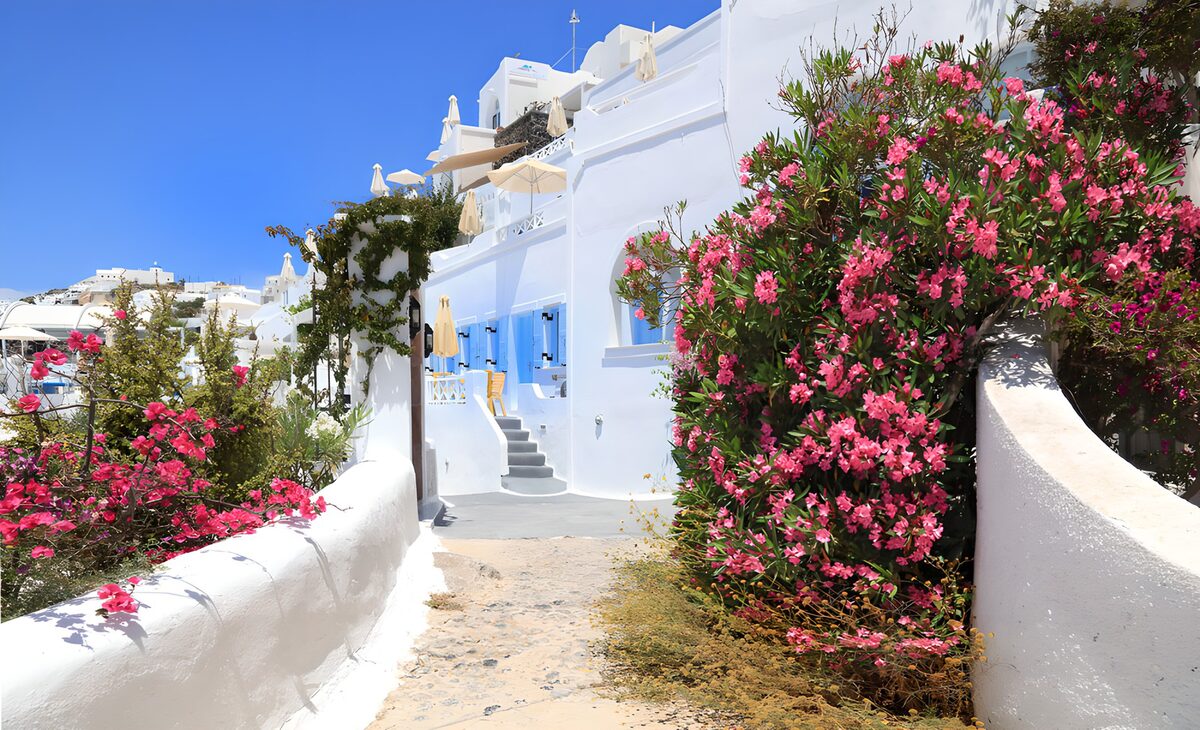 Kleurrijke straat in Santorini