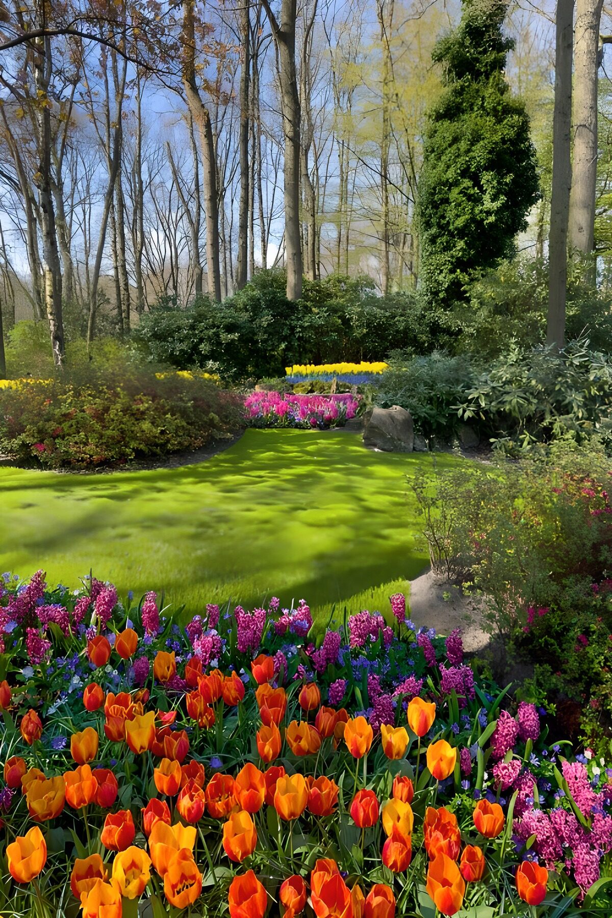 Kleurrijke Lentetuin vol Tulpen