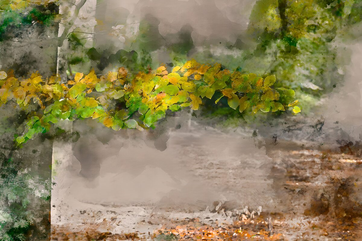 Groene takken in zachte herfstkleuren