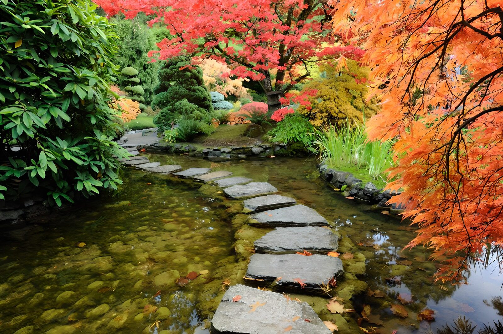 CW8289764: Kleurrijk Japanse tuinpad