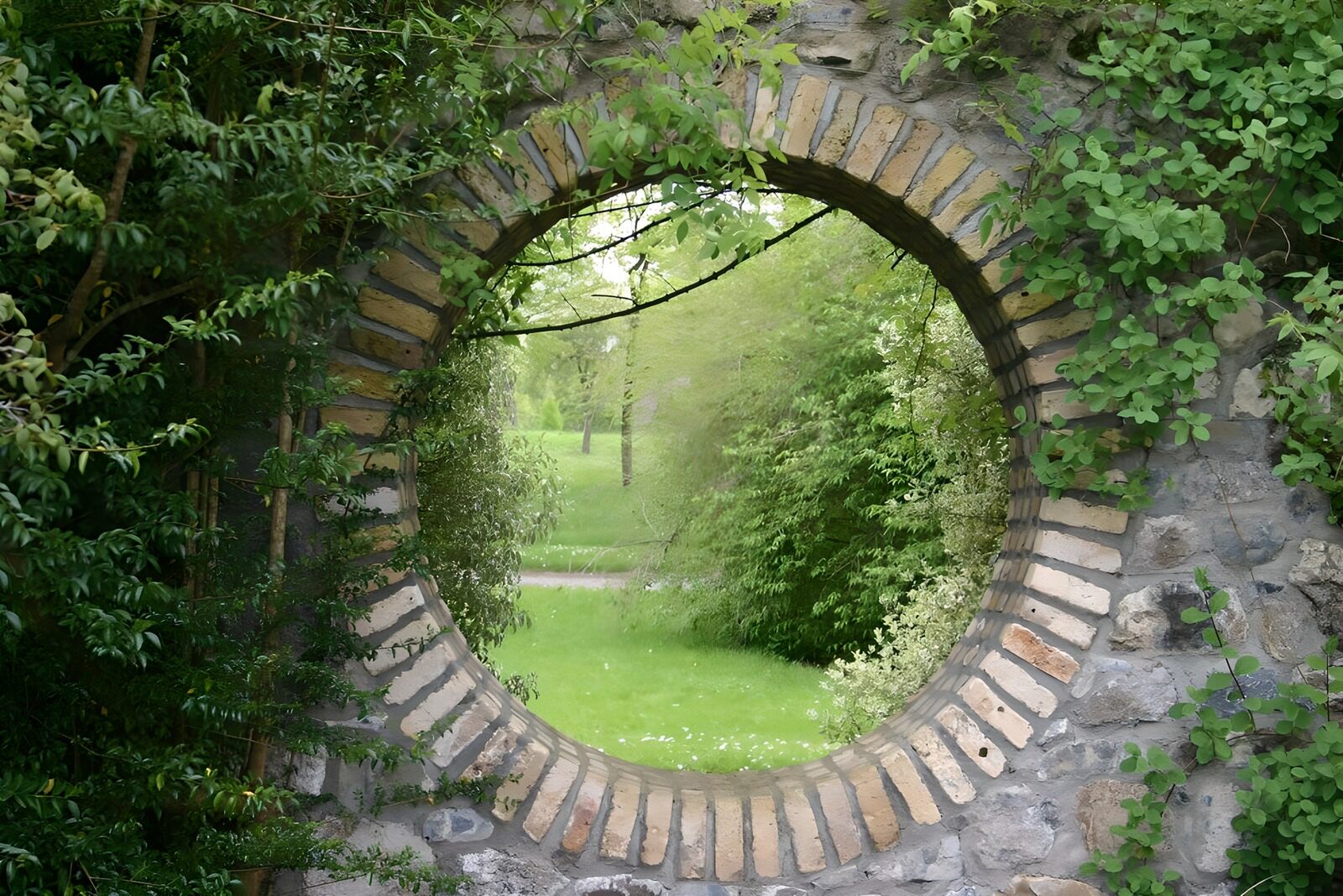 CW4267707: Ronde opening in een oude muur