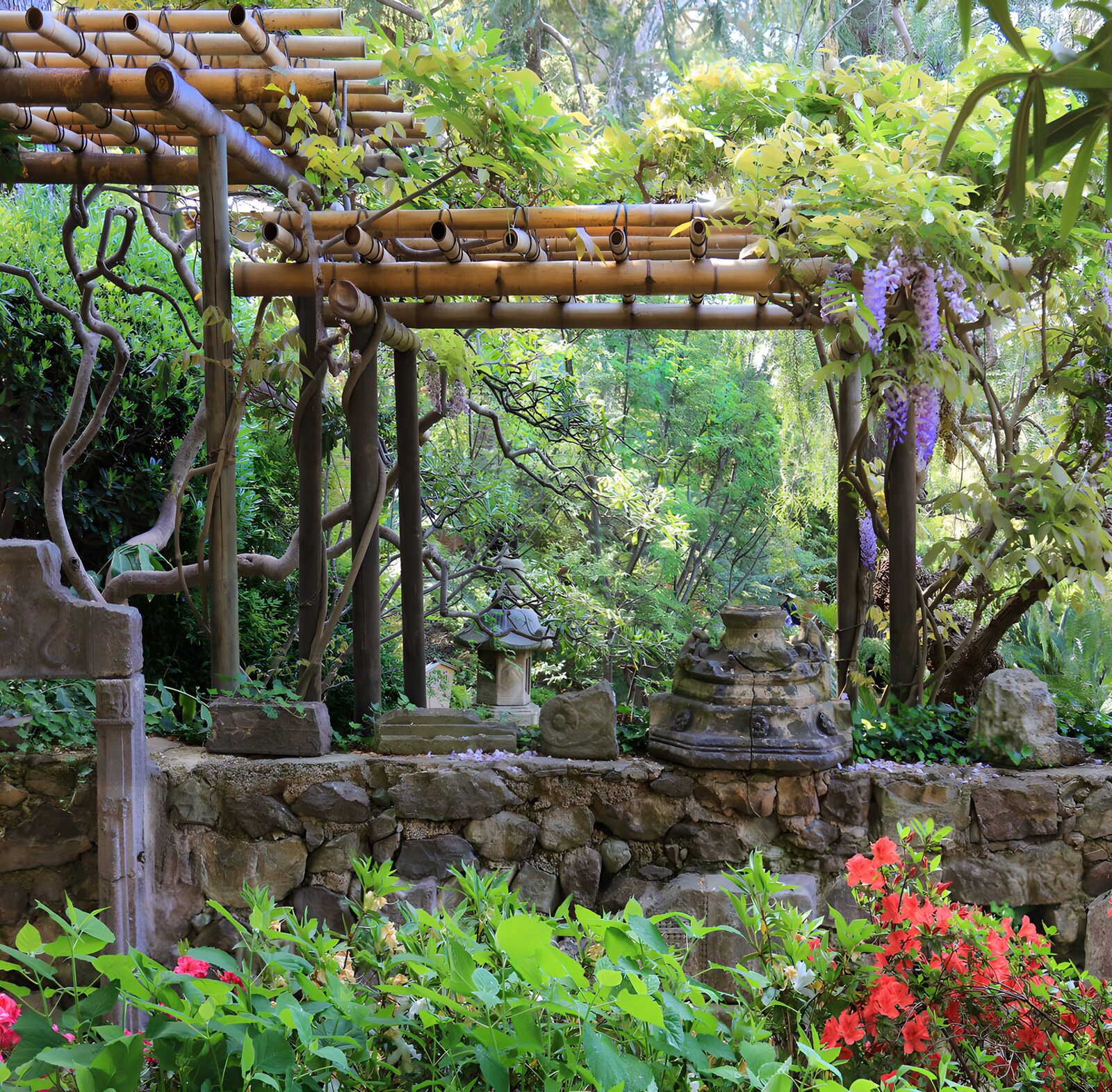 CW3604583: Een Rustige Tuin onder een Bamboe Pergola
