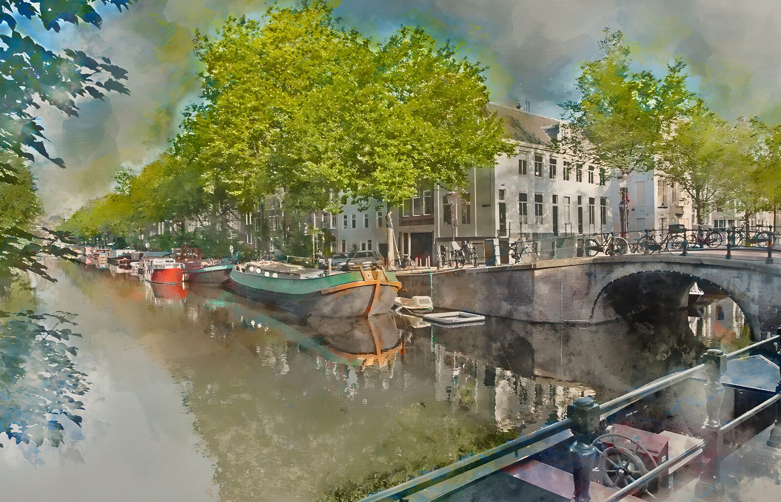 CW7392468: Rustig Kanaal met Boten in de Stad
