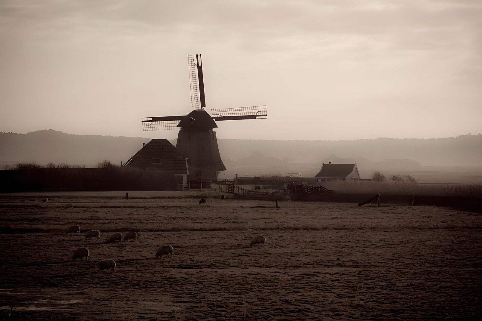 CW7866770: Prachtige molen in mistig landschap