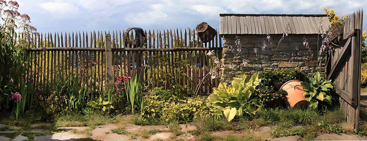 CW3407294: Tuin met houten hek en planten