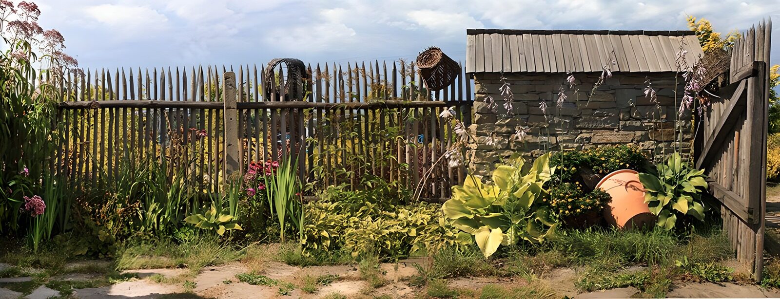 CW3407294: Tuin met houten hek en planten